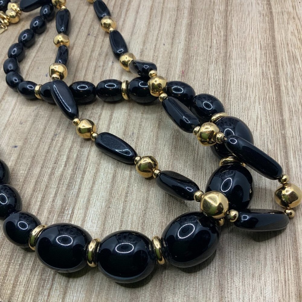NAPIER Elegant Black & Gold Beaded BUNDLE Necklace